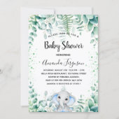 Invitation Baby shower bleu éléphant garçon eucalyptus vert (Devant)