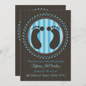 Invitation Baby shower bleu Empreintes bébé (Devant / Derrière)