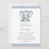 Invitation Baby shower bleu En vichy éléphant (Devant)