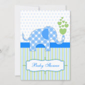Invitation Baby shower bleu En vichy éléphant (Devant)