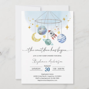 Invitation Baby Shower Bleu Espace Galactique