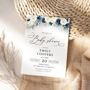 Invitation Baby shower bleu et blanc de la Marine