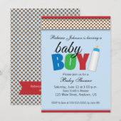 Invitation Baby shower bleu et Brown Pois Garçon (Devant / Derrière)
