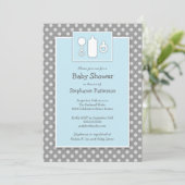 Invitation Baby shower Bleu et gris Blinky Blinky Rattle (Debout devant)