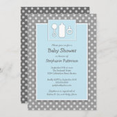 Invitation Baby shower Bleu et gris Blinky Blinky Rattle (Devant / Derrière)