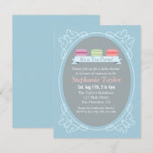 Invitation Baby shower, bleu et gris de thé de Macaron (Devant / Derrière)