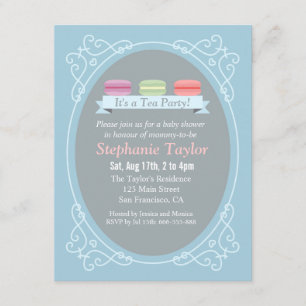 Invitation Baby shower, bleu et gris de thé de Macaron