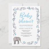 Invitation Baby shower bleu et gris éléphant (Devant)