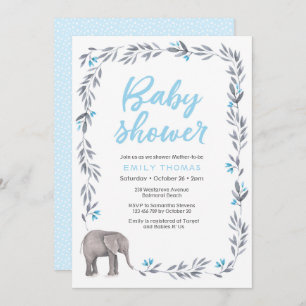 Invitation Baby shower bleu et gris éléphant