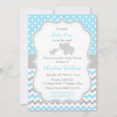 Invitation Baby shower bleu et gris éléphant (Devant)