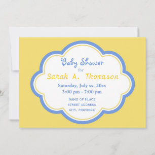 Invitation Baby shower bleu et jaune amusant et heureux