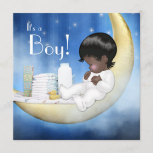 Invitation Baby Shower Bleu et Jaune sous la Lune