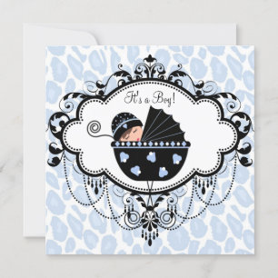 Invitation Baby Shower Bleu et Noir
