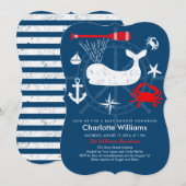 Invitation Baby shower bleu et rouge Ahoy Nautical (Devant / Derrière)