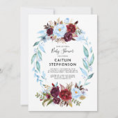 Invitation Baby shower bleu et rouge bordeaux (Devant)