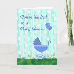 Invitation baby shower bleu et vert avec transport