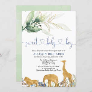 Invitation Baby shower bleu et vert de garçon de jungle de