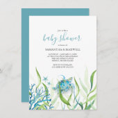 Invitation Baby shower bleu et vert de la tortue d (Devant / Derrière)