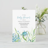 Invitation Baby shower bleu et vert de la tortue d (Debout devant)