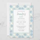 Invitation Baby shower bleu et vert poussiéreux (Devant)