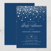 Invitation Baby shower bleu Faux Argent Foil Confetti Dots (Devant / Derrière)