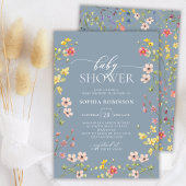 Invitation Baby shower Bleu Fleur sauvage de Bohême