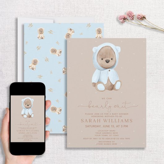 Invitation Baby shower bleu foncé minimaliste