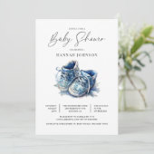 Invitation Baby shower bleu garçon (Debout devant)