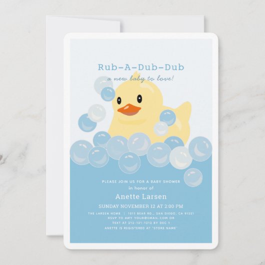 Invitation Baby shower bleu garçon en caoutchouc Ducky (Devant)