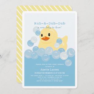 Invitation Baby shower bleu garçon en caoutchouc Ducky
