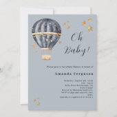 Invitation Baby shower bleu garçon étoiles montgolfière (Devant)