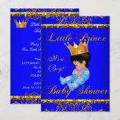 Invitation Baby shower Bleu Gold Boy Prince Crown 3 (Devant / Derrière)