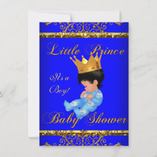 Invitation Baby shower Bleu Gold Boy Prince Crown 3