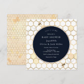 Invitation Baby shower bleu Golden Bee Navy (Devant / Derrière)