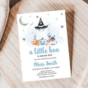 Invitation Baby shower Bleu Halloween Little Boo