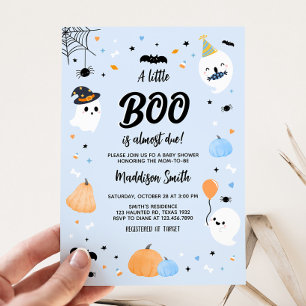 Invitation Baby shower Bleu Halloween Little Boo