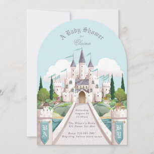 Invitation Baby shower bleu illustré Storybook Castle