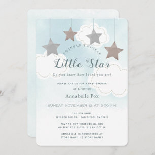 Invitation Baby shower bleu Little Star Twinkle