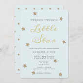 Invitation Baby shower bleu Little Star Twinkle (Devant / Derrière)