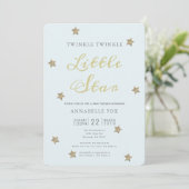 Invitation Baby shower bleu Little Star Twinkle (Debout devant)