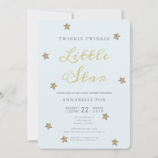 Invitation Baby shower bleu Little Star Twinkle (Devant)