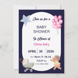 Invitation Baby Shower Bleu Marine Aquarelle