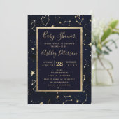 Invitation Baby shower bleu marine de la constellation d'or (Debout devant)