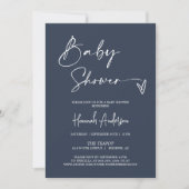 Invitation Baby shower bleu marine moderne simple QR Code pho (Devant)