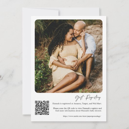 Invitation Baby shower bleu marine moderne simple QR Code pho (Dos)