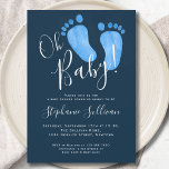 Invitation Baby shower bleu marine Oh Baby Boy moderne<br><div class="desc">Envoyez ces invitations simples et élégantes à la douche bébé à la famille et aux amis. Elles sont décorées avec une typographie moderne et de mignons pieds d'eau peints à la main en bleu pastel sur un arrière - plan bleu marine foncé. Facile à personnaliser. Parce que nous créons notre...</div>