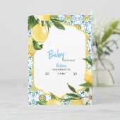Invitation Baby shower bleu méditerranéen tropical (Debout devant)