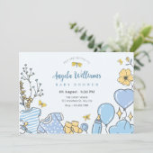 Invitation Baby shower bleu mignon (Debout devant)