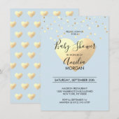 Invitation Baby shower bleu mignon de garçon de coeur de (Devant / Derrière)