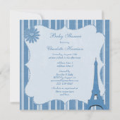 Invitation Baby shower bleu mignon de Tour Eiffel et de (Dos)